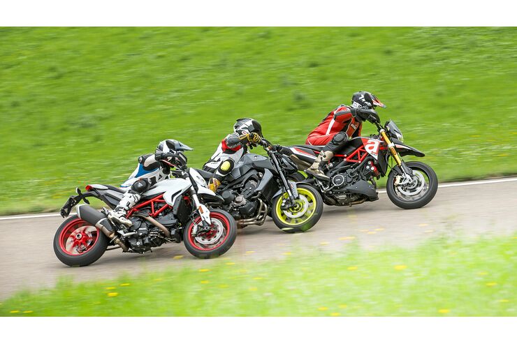 Ducati Hypermotard 939, Yamaha MT-09 y Aprilia Dorsoduro 900 en prueba comparativa